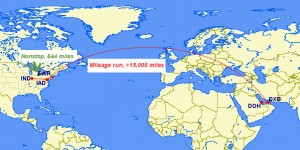 Mileage Run via GCMap.com