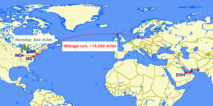 Mileage Run via GCMap.com