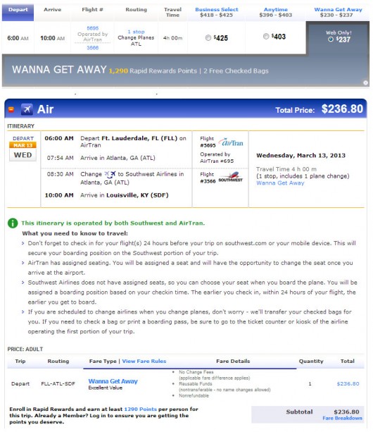Southwest AirTran codeshare